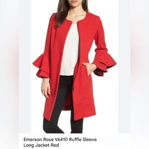 Emerson Rose Red Ruffled Sleeve Long Jacket size Large